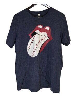 Rolling Stones Baseball Tongue Graphic Navy Tee Short Sleeve Bella+Canvas Mens L